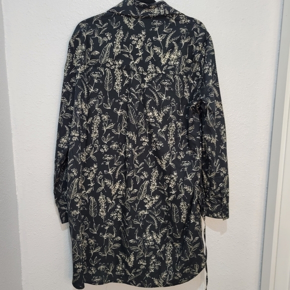 Thakoon Botanical Print Long Sleeve Cotton & Silk Shirtdress in Black NWT - Picture 3 of 10
